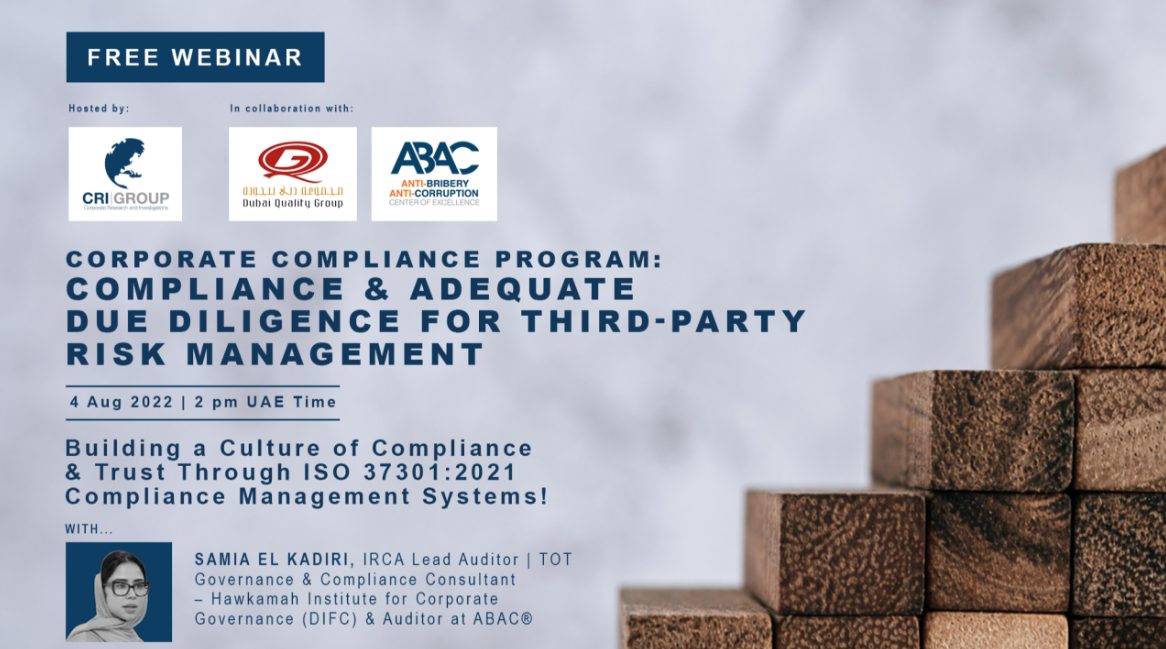 UPCOMING WEBINAR | Corporate Compliance Program: Compliance & Adequate Due Diligence for Third-Party Risk Management